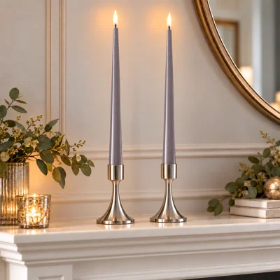 LED Candle Grey Set of 2 Taper Candles