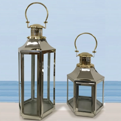 Large Stainless Steel Lantern With Brass Handle Large Stainless Steel Lantern With Brass Handle