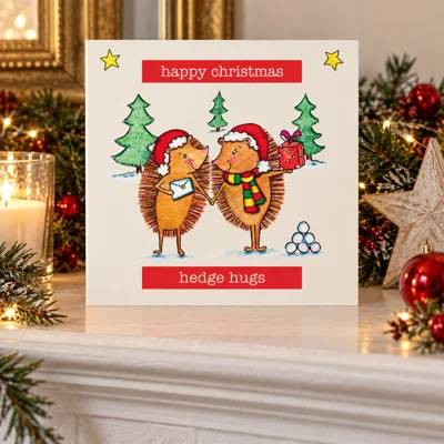 Christmas Card Hedge Hugs