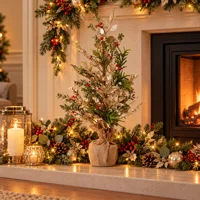 Frosted Fir tree with gold leaves and hessian base