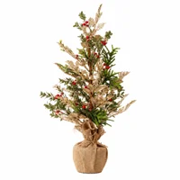 Frosted Fir tree with gold leaves and hessian base