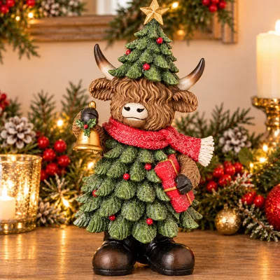 Festive Highland Cow With Bell