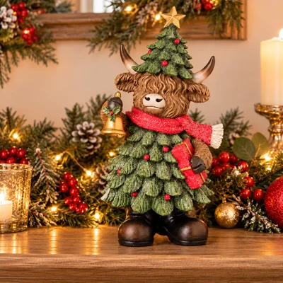 Festive Highland Cow With Lantern