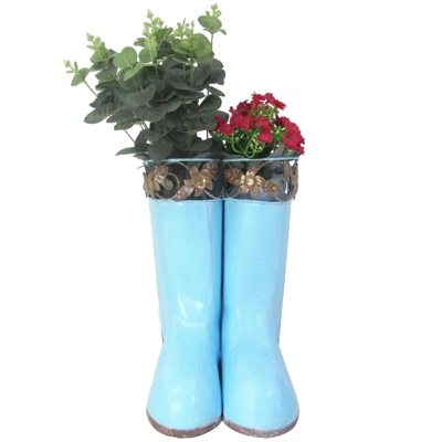 Metal Wellies Hanging Planter Blue