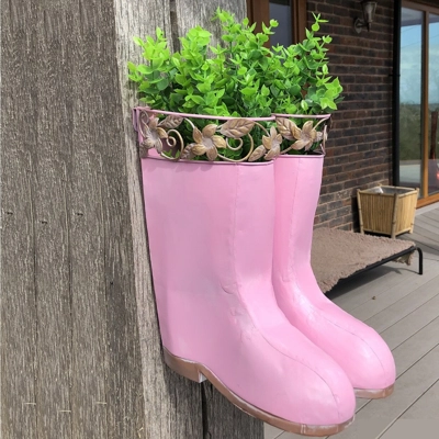 Metal Wellies Hanging Planter Pink
