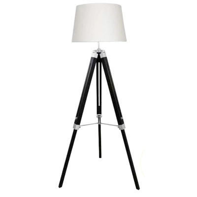 Tripod Black Wood Floor Lamp with Natural Linen Shade Tripod Black Wood Floor Lamp with Natural Linen Shade