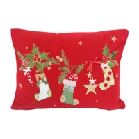 Christmas Embroidered Boudoir Cushion Red