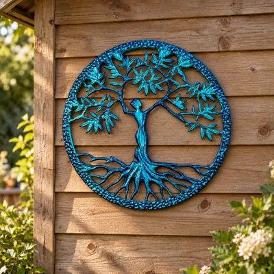 Aluminium Enamelled Lady of Life Wallart Aqua