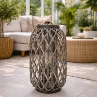Grey Washed Wicker Lantern Large