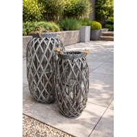 Grey Washed Wicker Lantern Large