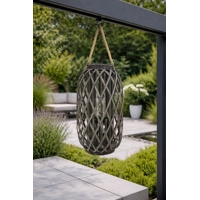 Grey Washed Wicker Lantern Large