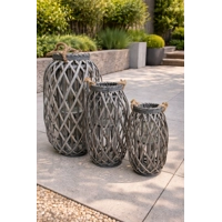Grey Washed Wicker Lantern Small