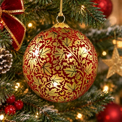 Artisan Handcrafted Bauble Golden Leaf Red