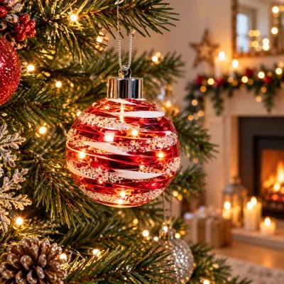 LED Glass Bauble Candy Cane