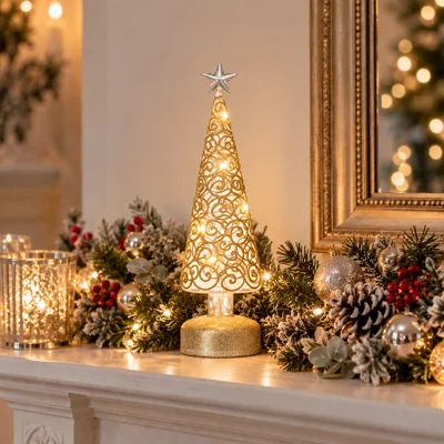 LED Glass Gold Swirl Tree Medium