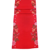 Botanical Embroidered Table Runner Red