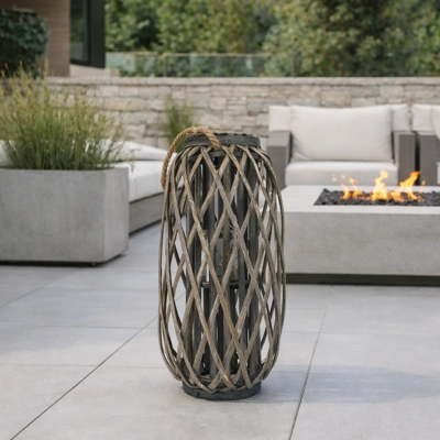 Grey Washed Wicker Lantern Medium