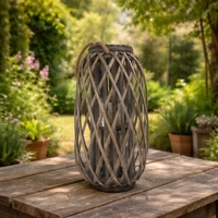 Grey Washed Wicker Lantern Medium