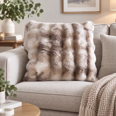 Luxurious Faux Fur Filled Cushion Taupe