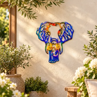 Aluminium Enamelled Abstract Elephant Wallart Rainbow