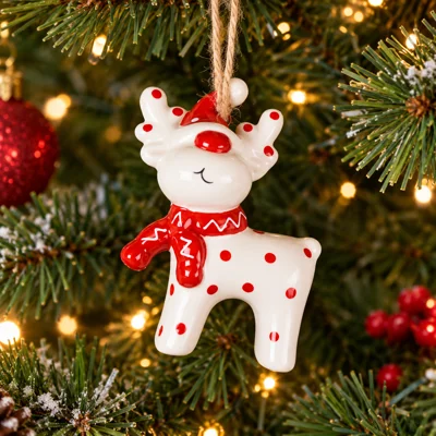 Reindeer Ceramic Pendant Red and White