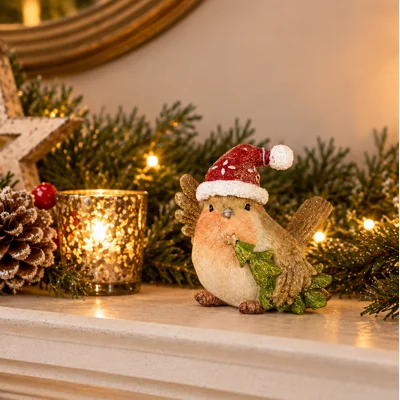 Christmas Robin and Tree Figurine