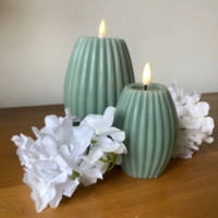 LED Striped Candle Sage Small