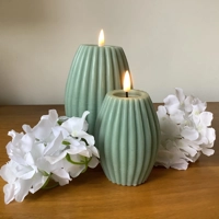 LED Striped Candle Sage Small