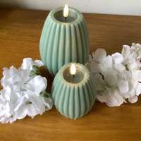 LED Striped Candle Sage Small