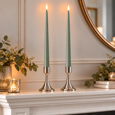 LED Candle Sage Green Set of 2 Taper Candles