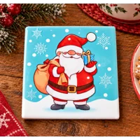 Ceramic Christmas Coaster Set of 4 Santa and Friends