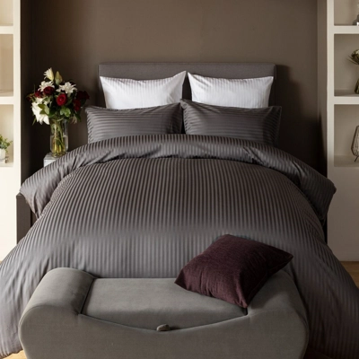 Satin Stripe 540tc Cotton Double Duvet Set Charcoal