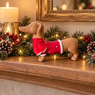 Festive Sausage Dog Figurine