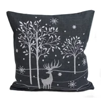 Stag Embroidered Statement Cushion Pewter and Silver