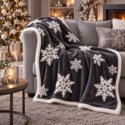 Snowflake jacquard fleece throwover