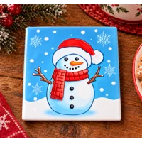 Ceramic Christmas Coaster Set of 4 Santa and Friends