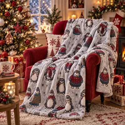 Cuddly Penguin Fleece Throw
