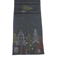 Pines Embroidered Table Runner Pewter