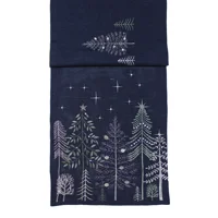 Pines Embroidered Table Runner Navy and Silver