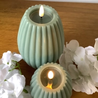 LED Striped Candle Sage Small
