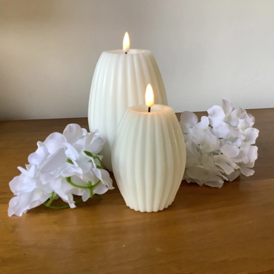LED Striped Candle White Large
