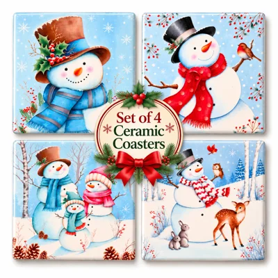Ceramic Christmas Coaster Set of 4 Snowman