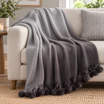 Pom Pom Throw Grey