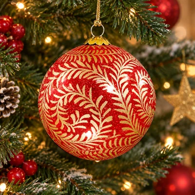 Artisan Handcrafted Bauble Winter Vines Red