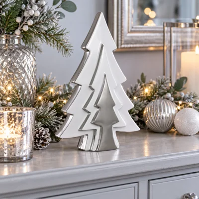 Contemporary Christmas Tree White and Silver