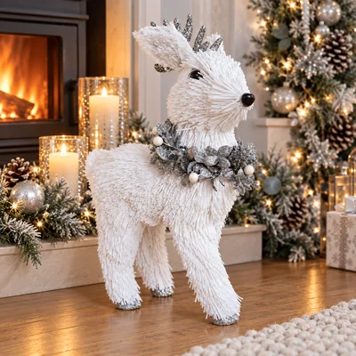 White and silver straw reindeer