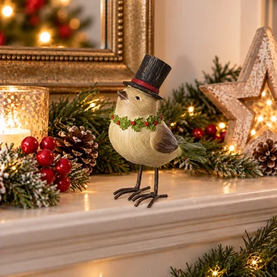 Christmas Bird Figurine with Top Hat