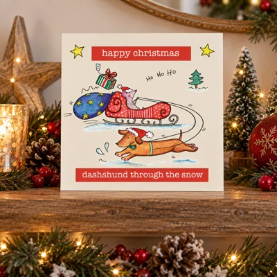 Christmas Card Dashshund Through The Snow