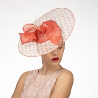 Coral and Ivory Polka Dot Sinamay Headband Fascinator