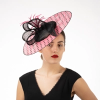 Pink and Black Polka Dot Sinamay Headband Fascinator